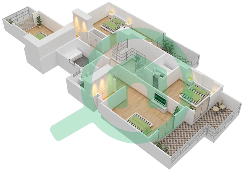 المخططات الطابقية لتصميم الوحدة 4 G شقة 3 غرف نوم - جناين أفينيو First Floor interactive3D