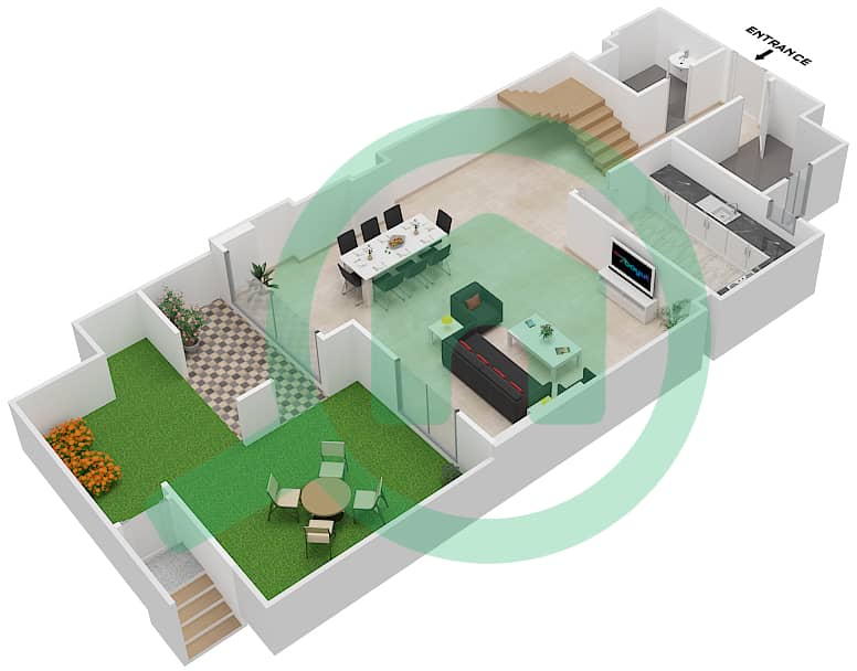 المخططات الطابقية لتصميم الوحدة 1 G شقة 2 غرفة نوم - جناين أفينيو Ground Floor interactive3D