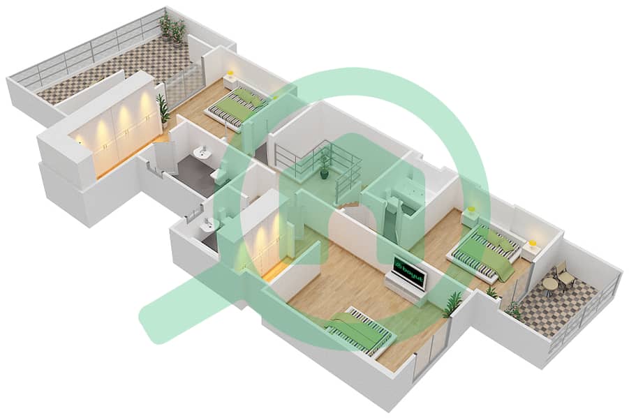 杰纳恩大道 - 3 卧室公寓单位2 G戶型图 First Floor interactive3D