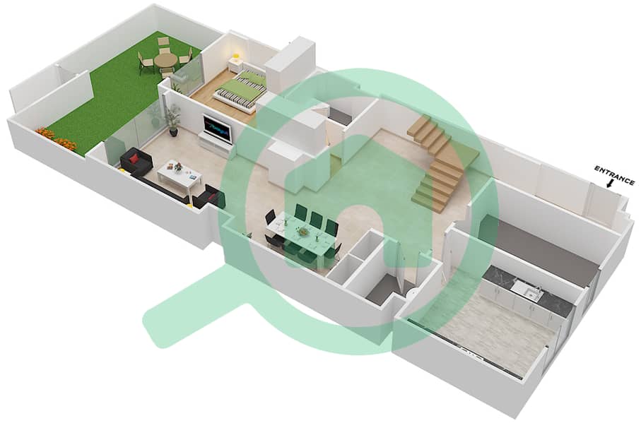 المخططات الطابقية لتصميم الوحدة 3 G شقة 4 غرف نوم - جناين أفينيو Ground Floor interactive3D