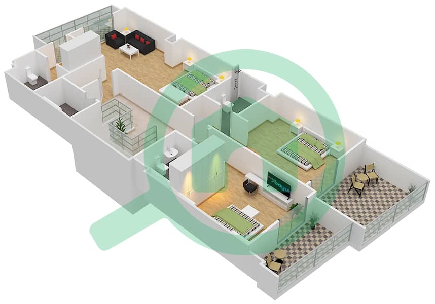 المخططات الطابقية لتصميم الوحدة 3 G شقة 4 غرف نوم - جناين أفينيو First Floor interactive3D