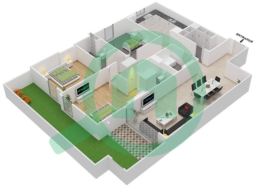 Джанаен Авеню - Апартамент 2 Cпальни планировка Единица измерения 15 C Ground Floor interactive3D