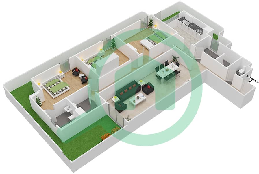 杰纳恩大道 - 2 卧室公寓单位2 C戶型图 Ground Floor interactive3D