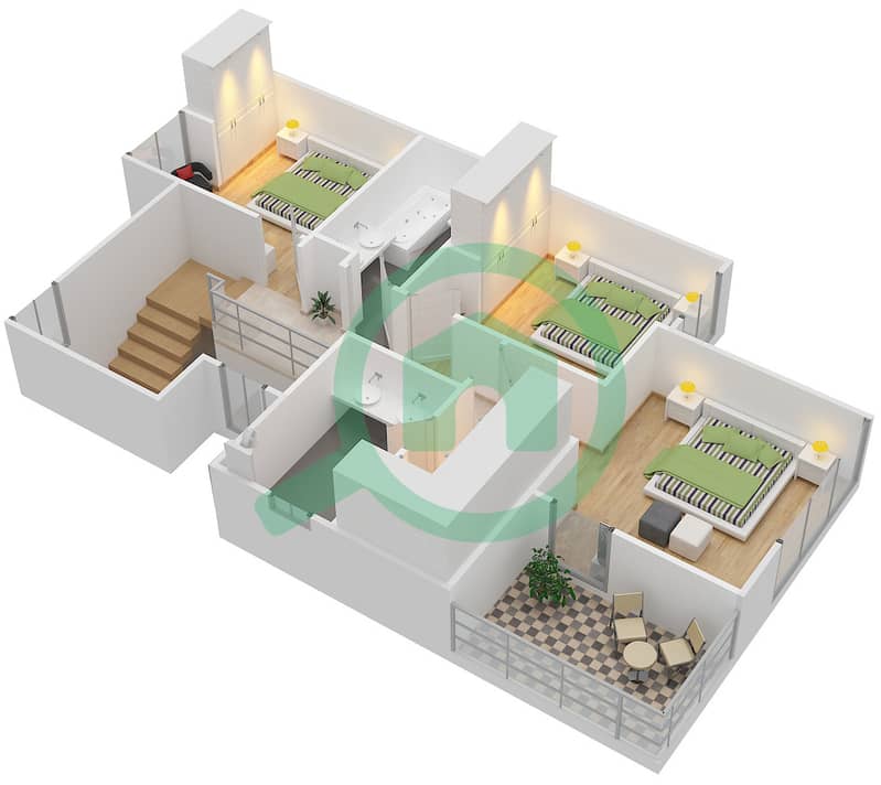 Мейпл 3 - Таунхаус 4 Cпальни планировка Тип/мера 3/3E First Floor interactive3D