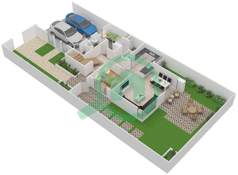 Maple At Dubai Hills Estate 1 - 4 Bedroom Townhouse Type/unit 2/2E Floor plan Ground Floor interactive3D