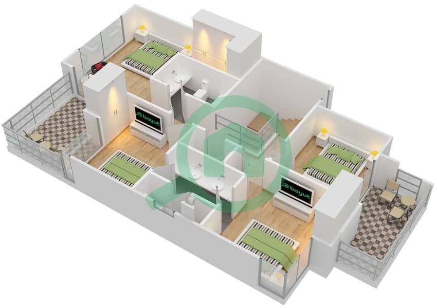 المخططات الطابقية لتصميم النموذج / الوحدة 3/3E تاون هاوس 5 غرف نوم - ميبل 1 First Floor interactive3D