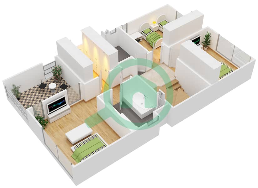 Клаб Виллы - Вилла 3 Cпальни планировка Тип 1 First Floor interactive3D