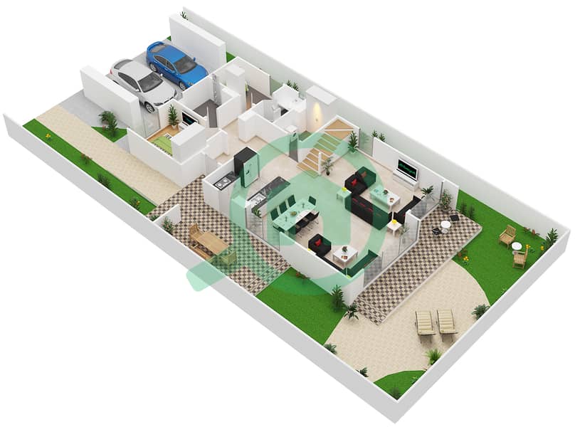 Клаб Виллы - Вилла 4 Cпальни планировка Тип 4 Ground Floor interactive3D