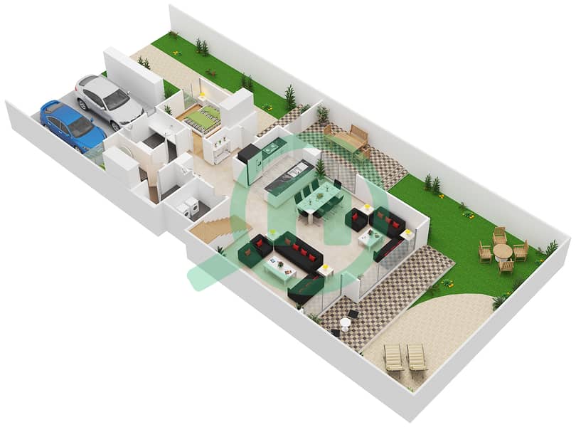 Клаб Виллы - Вилла 4 Cпальни планировка Тип 5 Ground Floor interactive3D