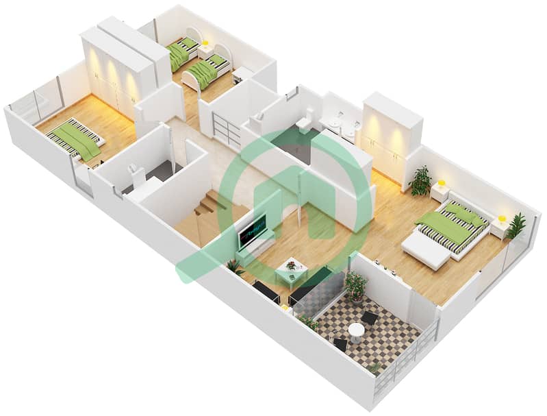 Клаб Виллы - Вилла 4 Cпальни планировка Тип 5 First Floor interactive3D
