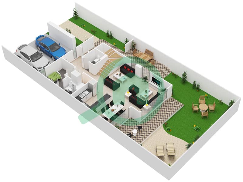 Club Villas - 3 Bedroom Villa Type 3 Floor plan Ground Floor interactive3D