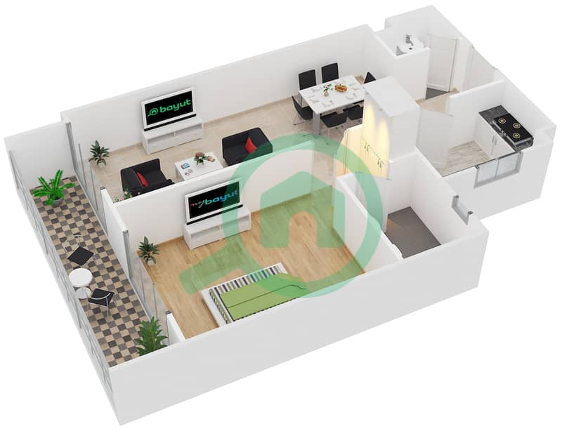 阿拉伯之门公寓小区 - 1 卧室公寓单位18戶型图 Floor 1-14 interactive3D