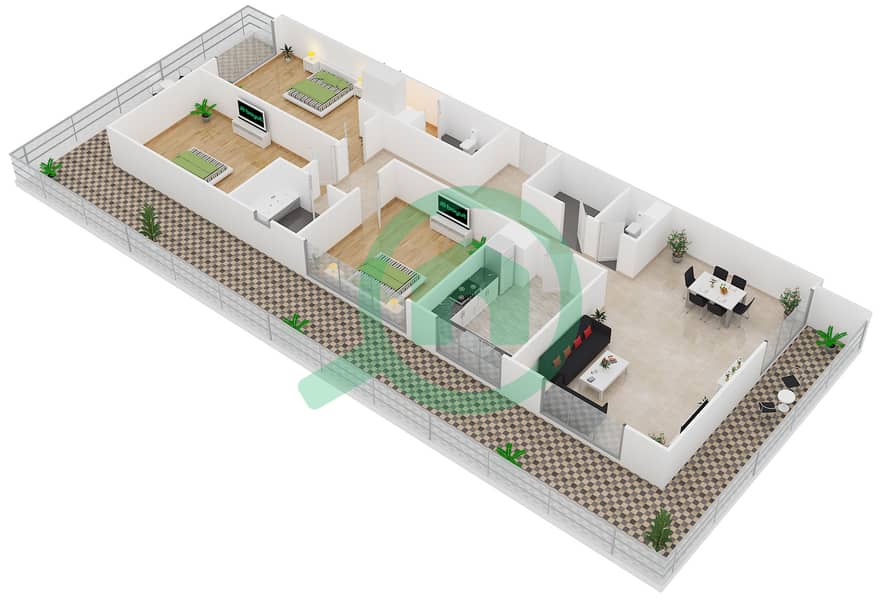 المخططات الطابقية لتصميم الوحدة 50 شقة 3 غرف نوم - البوابة العربية Floor 1-4 interactive3D