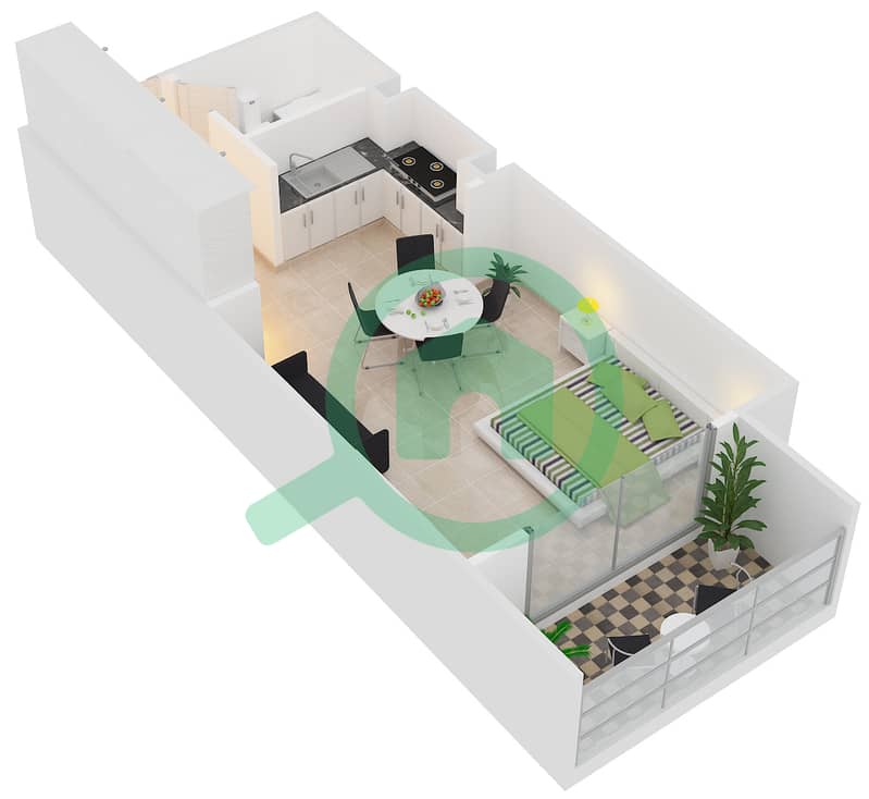阿拉伯之门公寓小区 - 单身公寓单位02戶型图 Floor 1-14 interactive3D