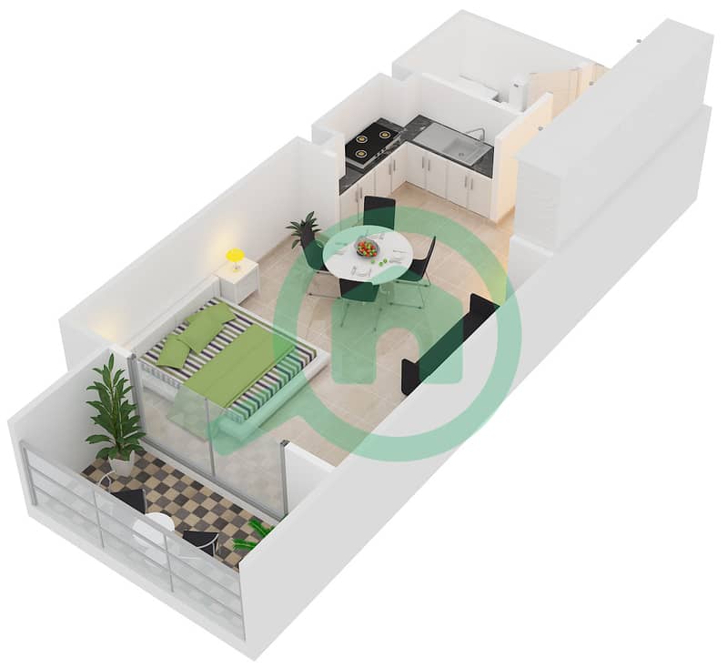 المخططات الطابقية لتصميم الوحدة 05 شقة استوديو - البوابة العربية Floor 1-14 interactive3D