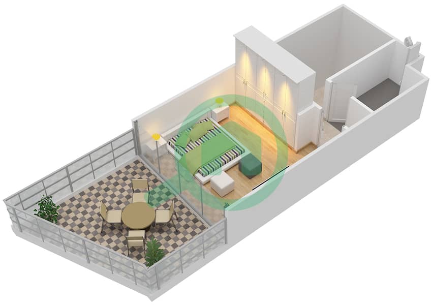 المخططات الطابقية لتصميم الوحدة 111 شقة 1 غرفة نوم - بن غاطي فيوز Upper Floor interactive3D