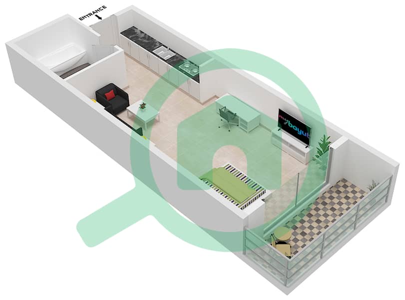 湖景小区A座 - 单身公寓类型A103戶型图 Floor 1 interactive3D