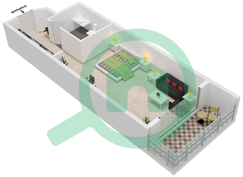 المخططات الطابقية لتصميم النموذج A104 شقة استوديو - لاجو فيستا A Floor 1 interactive3D