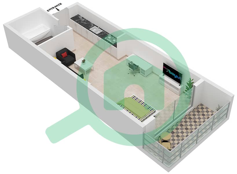 Лаго Виста А - Апартамент Студия планировка Тип A105 Floor 1 interactive3D