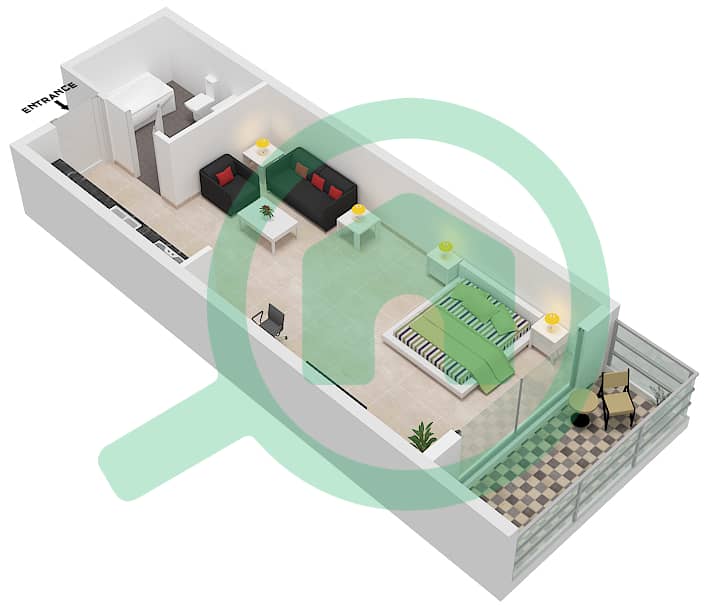 المخططات الطابقية لتصميم النموذج A110 شقة استوديو - لاجو فيستا A Floor 1 interactive3D