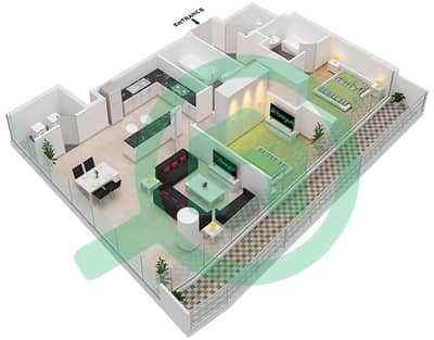 المخططات الطابقية لتصميم النموذج C شقة 2 غرفة نوم - مساكن النسيم C