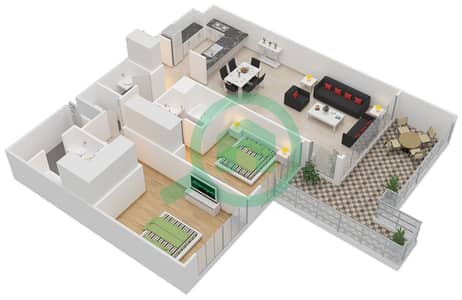 المخططات الطابقية لتصميم النموذج 2A شقة 2 غرفة نوم - أكاسيا