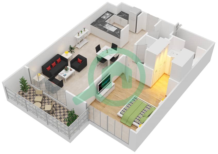 金合欢公寓 - 1 卧室公寓类型1A戶型图 Floor 3-8 interactive3D