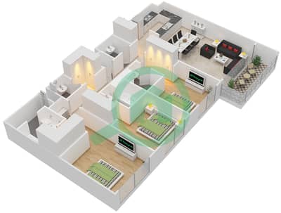 金合欢公寓 - 3 卧室公寓类型1A戶型图