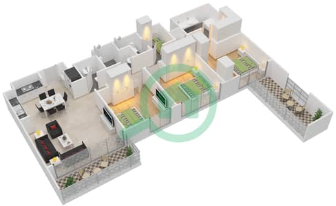 المخططات الطابقية لتصميم النموذج 6 شقة 3 غرف نوم - أكاسيا