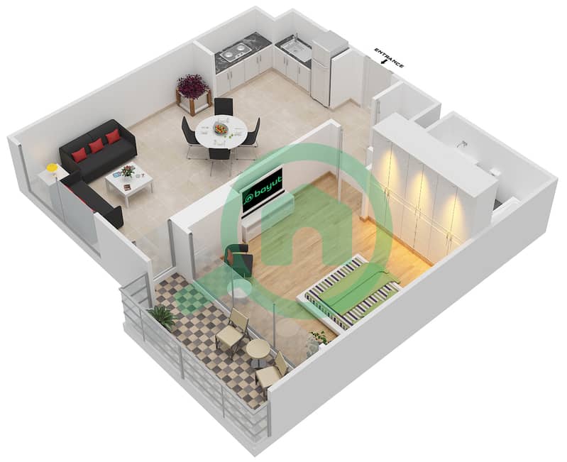 المخططات الطابقية لتصميم النموذج 1.0 BLOCK-B شقة 1 غرفة نوم - بارك بوينت Floor 2-6
Units-213,313,413,513,613 interactive3D
