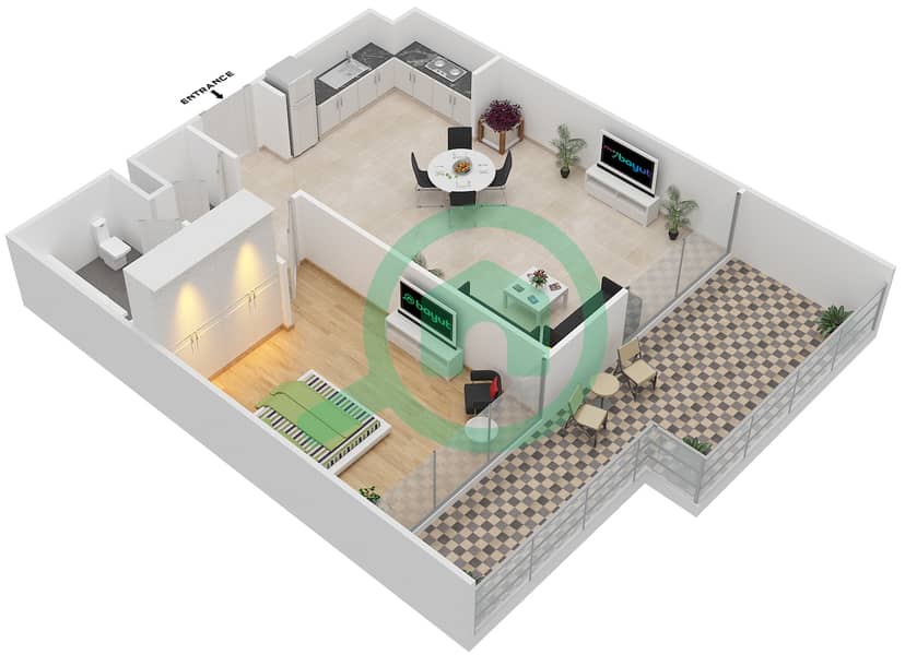 园博园 - 1 卧室公寓单位1.0.A BLOCK-C,D戶型图 Floor 1
Units-108,109,110,102 interactive3D