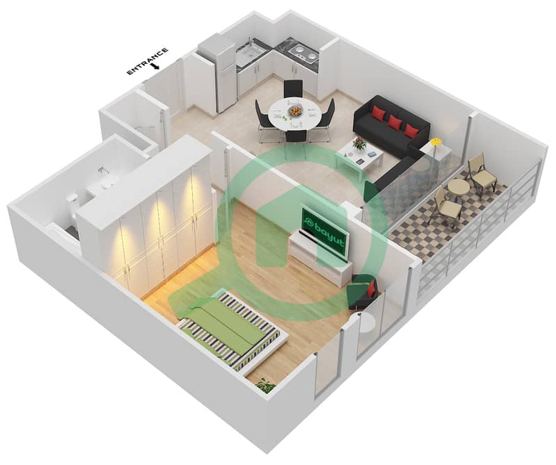 Park Point - 1 Bedroom Apartment Unit 1.0.B BLOCK-A Floor plan Floor 2-9
Units-204,304,404,504,604,704,804,903 interactive3D