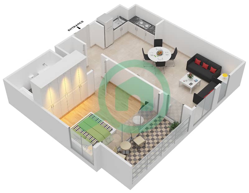 Park Point - 1 Bedroom Apartment Unit 1.0.C BLOCK-A Floor plan Floor 7-9
Units-705,805,904 interactive3D