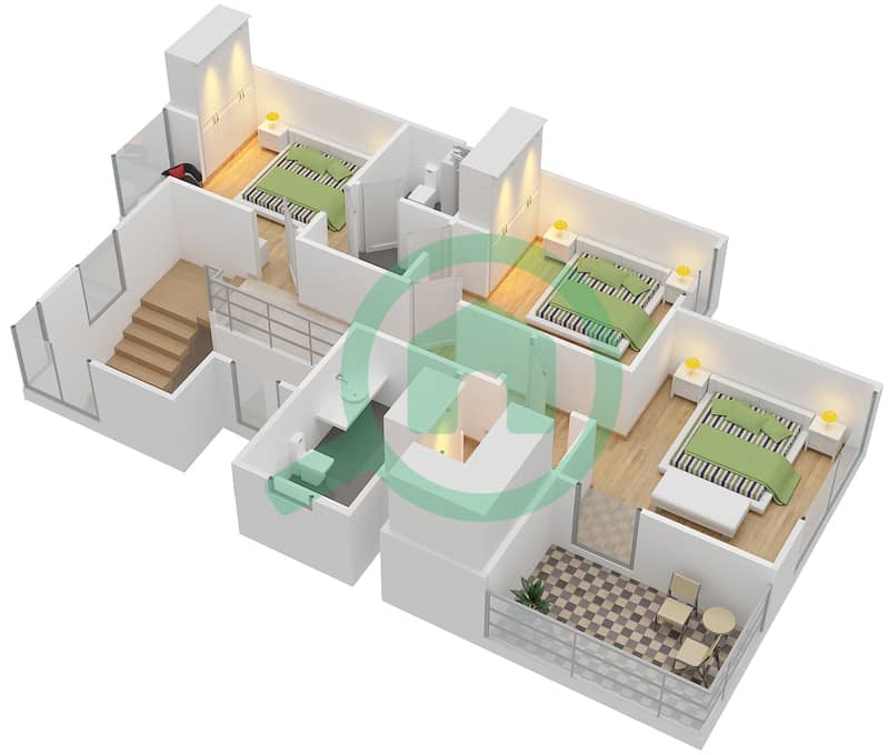 المخططات الطابقية لتصميم النموذج / الوحدة 2/2 END فيلا تجارية 4 غرف نوم - ميبل 2 First Floor interactive3D