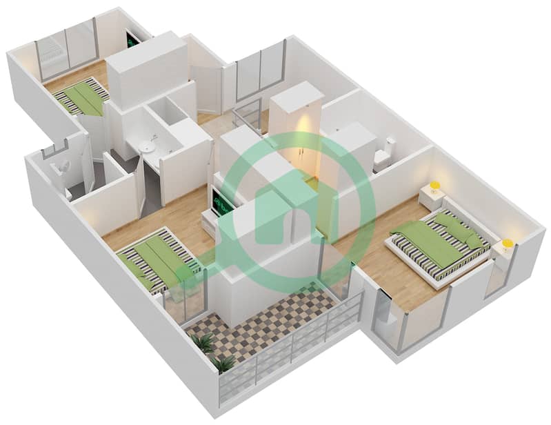 المخططات الطابقية لتصميم النموذج / الوحدة 3 /3 MIDDLE تاون هاوس 4 غرف نوم - ميبل في دبي هيلز استيت 2 First Floor interactive3D