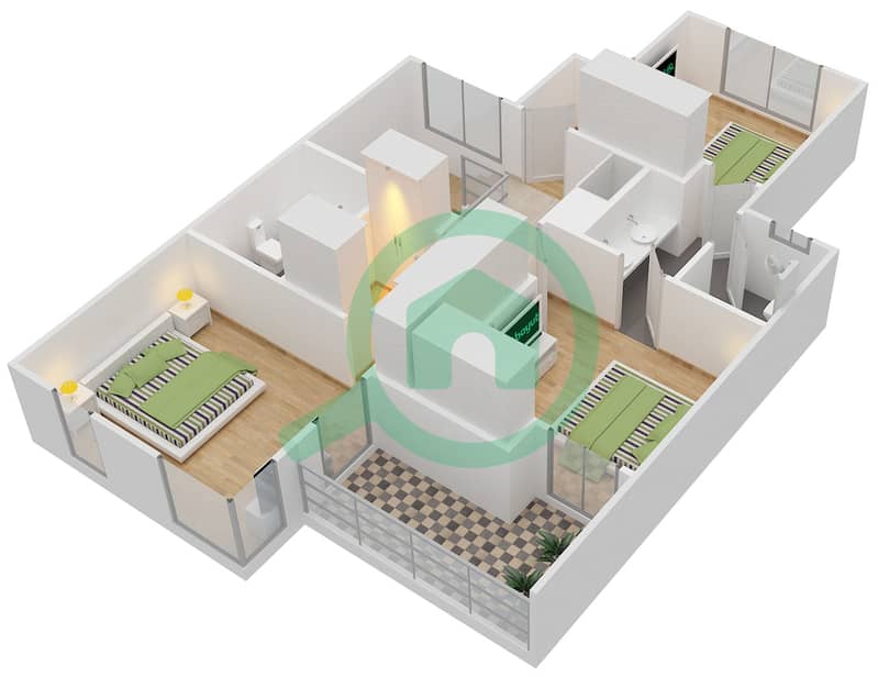 المخططات الطابقية لتصميم النموذج / الوحدة 3/3 MIDDLE تاون هاوس 4 غرف نوم - ميبل في دبي هيلز استيت 2 First Floor interactive3D
