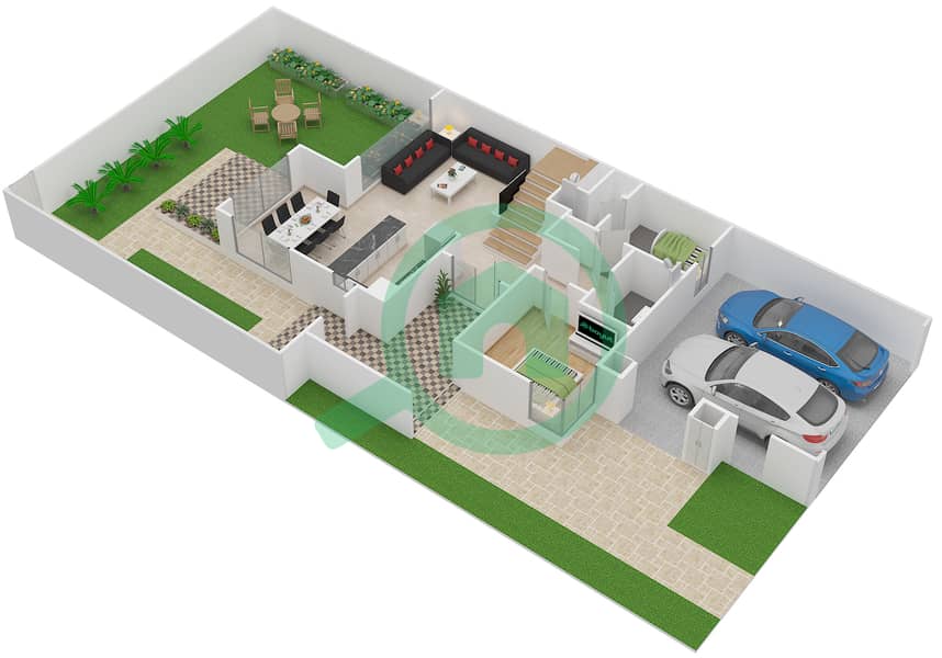 المخططات الطابقية لتصميم النموذج / الوحدة 3/3 END تاون هاوس 5 غرف نوم - ميبل في دبي هيلز استيت 2 Ground Floor interactive3D