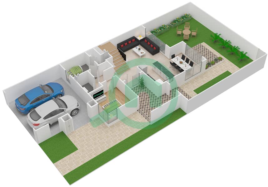 المخططات الطابقية لتصميم النموذج / الوحدة 3 /3 END تاون هاوس 5 غرف نوم - ميبل في دبي هيلز استيت 2 Ground Floor interactive3D