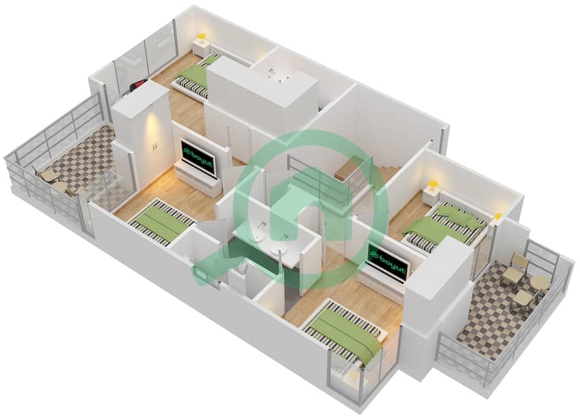 枫叶2号公寓 - 5 卧室别墅类型／单位3 END戶型图 First Floor interactive3D