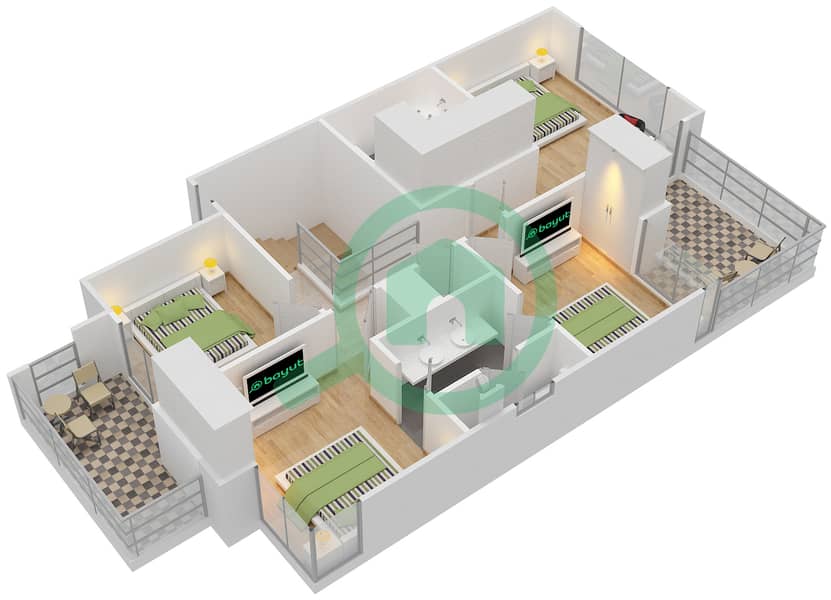 المخططات الطابقية لتصميم النموذج / الوحدة 2 END فيلا تجارية 5 غرف نوم - ميبل 2 First Floor interactive3D