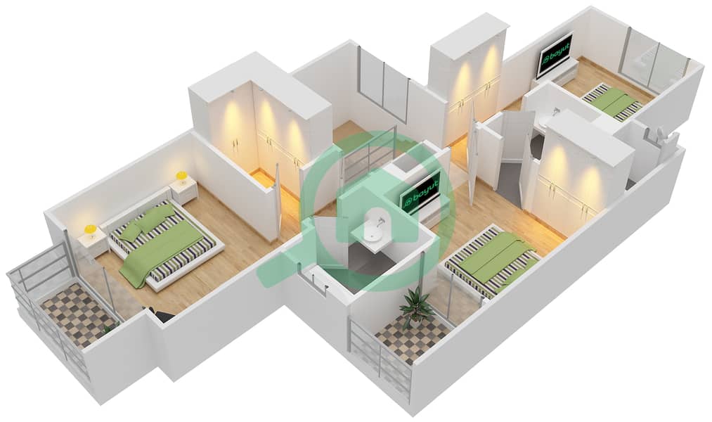 Maple At Dubai Hills Estate 2 - 3 Bedroom Townhouse Type/unit 2 /2 MIDDLE Floor plan First Floor interactive3D
