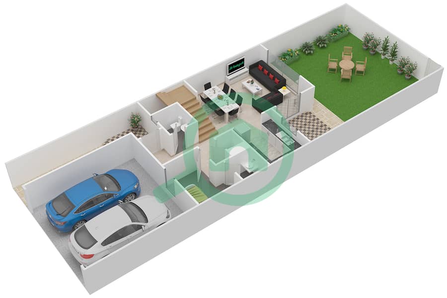 المخططات الطابقية لتصميم النموذج / الوحدة 2/2 MIDDLE فيلا تجارية 3 غرف نوم - ميبل 2 Ground Floor interactive3D