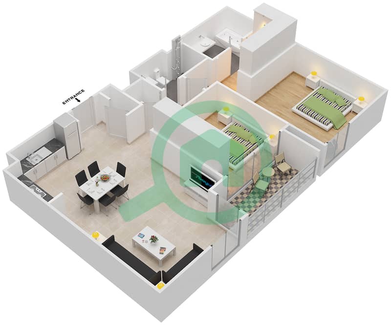园博园 - 2 卧室公寓类型2.4.A BLOCK-D戶型图 Floor 7,8
Units-701,801 interactive3D