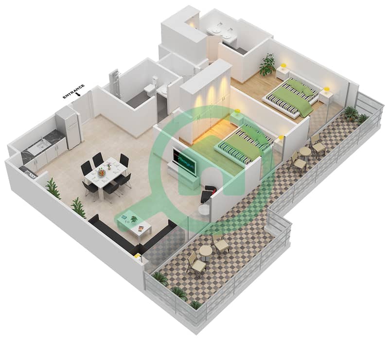 المخططات الطابقية لتصميم النموذج 2.0.A BLOCK-B,C,D شقة 2 غرفة نوم - بارك بوينت Floor 1
Units-101,102,103,111 interactive3D