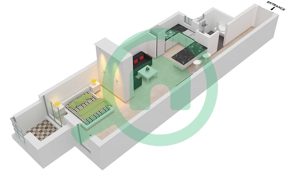 西班牙安达鲁西亚公寓 - 单身公寓单位10 FLOOR 1戶型图 Floor 1 interactive3D