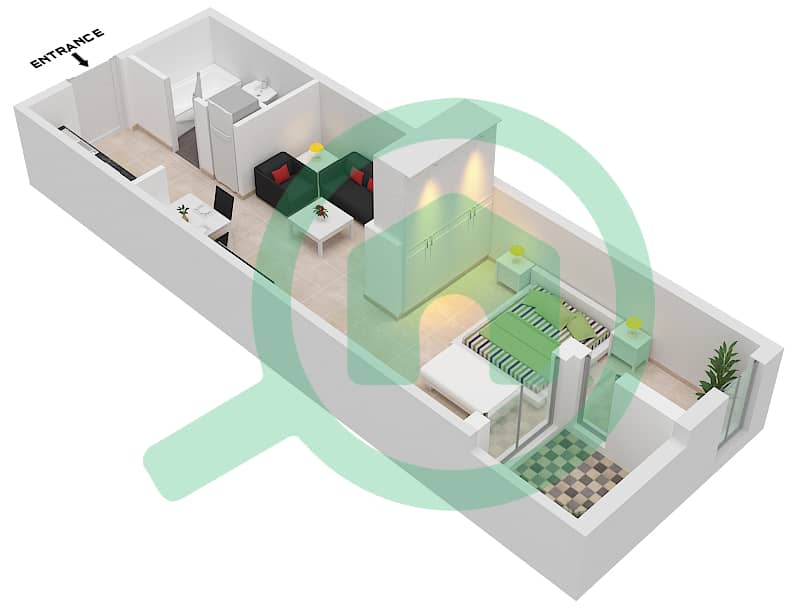 西班牙安达鲁西亚公寓 - 单身公寓单位15 FLOOR 1戶型图 Floor 1 interactive3D