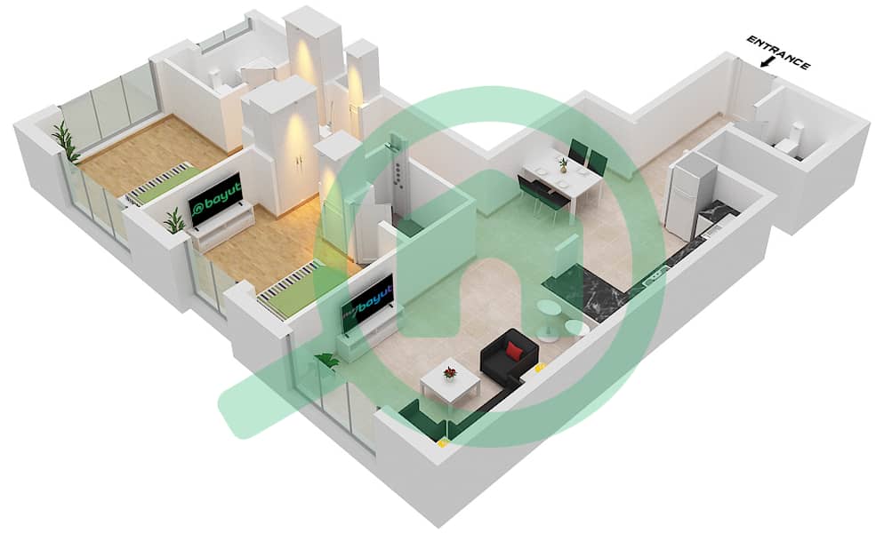 Spanish Tower - 2 Bedroom Apartment Unit 17 FLOOR 1 Floor plan Floor 1 interactive3D