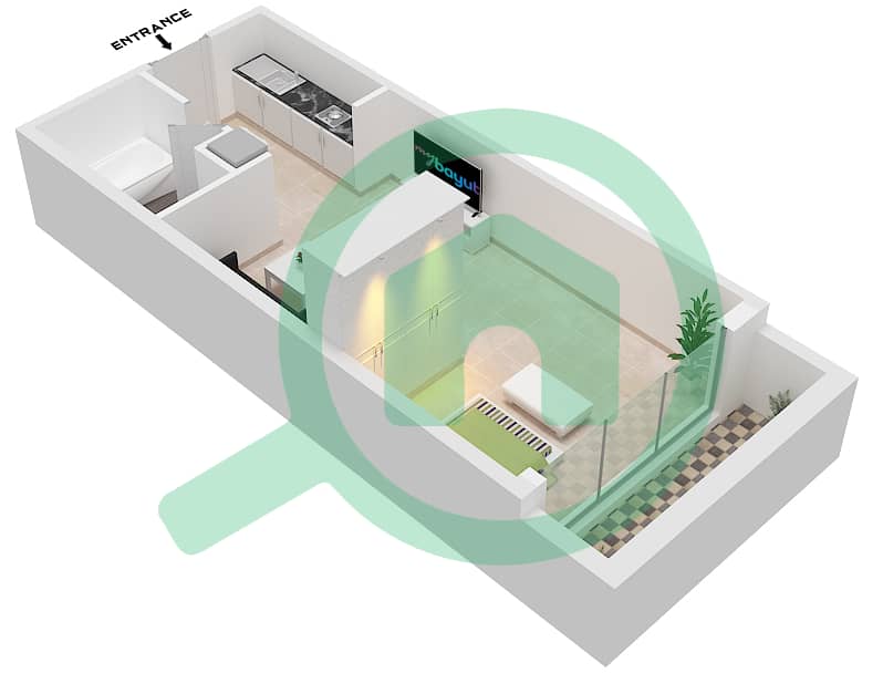 Spanish Tower - Studio Apartment Unit 19 FLOOR 1 Floor plan Floor 1 interactive3D