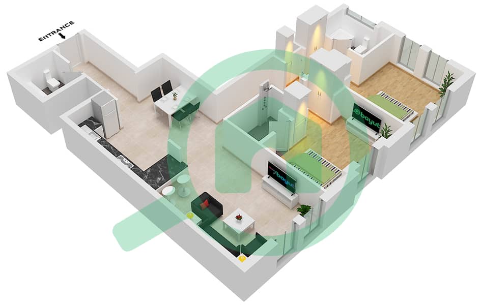 西班牙安达鲁西亚公寓 - 2 卧室公寓单位4 FLOOR 2戶型图 Floor 2 interactive3D