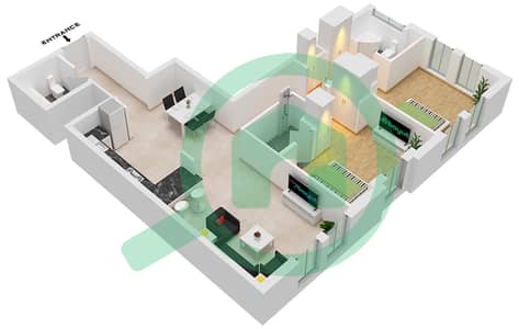 المخططات الطابقية لتصميم الوحدة 4 FLOOR 2 شقة 2 غرفة نوم - البرج الاسباني